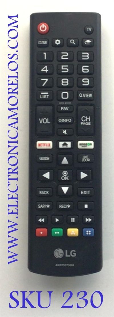 CONTROL REMOTO ORIGINAL NUEVO PARA SMART TV LG / NUMERO DE PARTE AKB75375604 / MODELO 32LK540BPUA / 32LK610BPUA / 43LK5700BUA / 43LK5700PUA / OLED65W8P